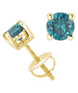 0.22CT Blue SI1-SI2 Enhanced Diamond 14K Yellow Gold Men&#39;s Single Stud E... - £97.04 GBP