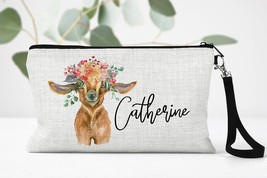 Personalized Goat Cosmetic Bag, Goat Lover Gift, Farm Animal Zipper Pouch, Name  - £12.73 GBP
