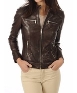 Women Leather Jacket Slim fit Biker Motorcycle Genuine Lambskin Jacket W... - $117.50