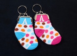 Knit Sock Coin Purse w/Snap Closure &amp; Monogram Initial, Choice of Pink or Blue - £6.25 GBP