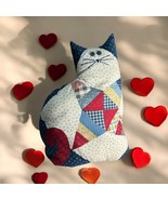 Handmade “Cat Lovers” Throw Accent Pillow Quilted Patchwork Button Eyes ... - £18.61 GBP