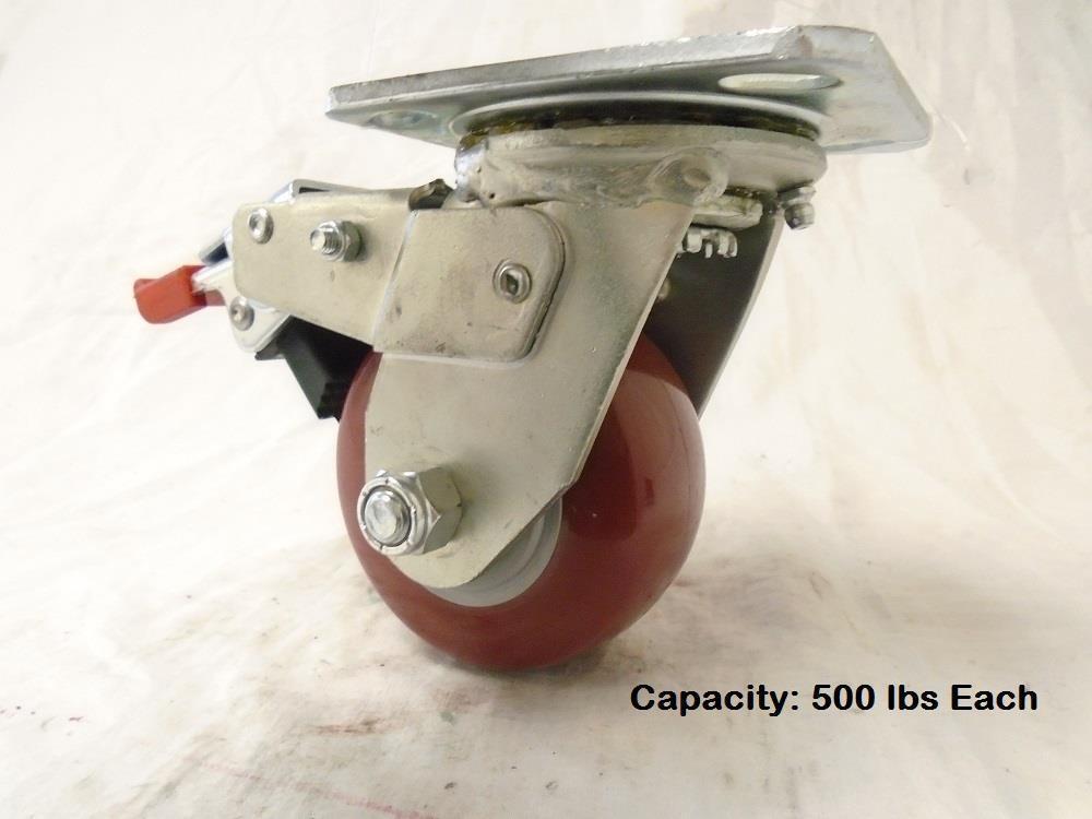 4&quot; x 2&quot; Swivel Caster w/ Total Lock Brake Burgundy Polyurethane Wheel To... - $22.57