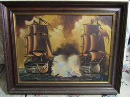 Arevalo - Original  on Canvas 28&quot; by 36&quot;  Picture Painting Naval Ship Battle - £116.27 GBP