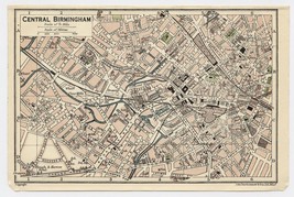 1924 Original Vintage City Map Of Central Birmingham / England - £17.11 GBP