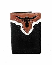 Western Tooled Genuine LeatherLonghorn Men&#39;s Short Trifold Wallet in 2 colors (B - $17.81