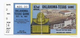 1987 82nd Red River Rivalry Game Ticket Stub Oklahoma Texas Cotton bowl - £94.63 GBP