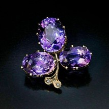 14K Yellow Gold Plated 3.20Ct Oval Simulated  Purple Amethyst Wedding Brooch Pin - £139.65 GBP