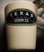 Texas Brand Demin Co Shot Glass White Ceramic with Black Green Oval Brand Logo - £5.58 GBP