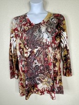 Reba Womens Plus Size 2X Paisley Crochet Back Stretch Blouse Long Sleeve... - $17.54