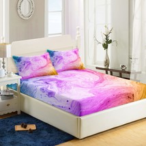 Tie Dye Fitted Sheet Twin Size,Teen Girl Bed Sheet Set Colorful Marble B... - £39.33 GBP