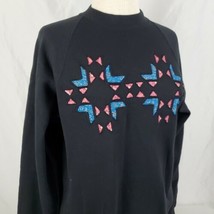 Vintage Jerzees Sweatshirt Raglan Sleeve Medium Crew Neck Cut In Design Black - £14.10 GBP