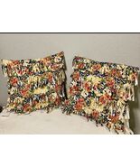 Nordstrom 2 /orange Multicolored Floral Accent Square Pillows With Fring... - $48.89 CAD