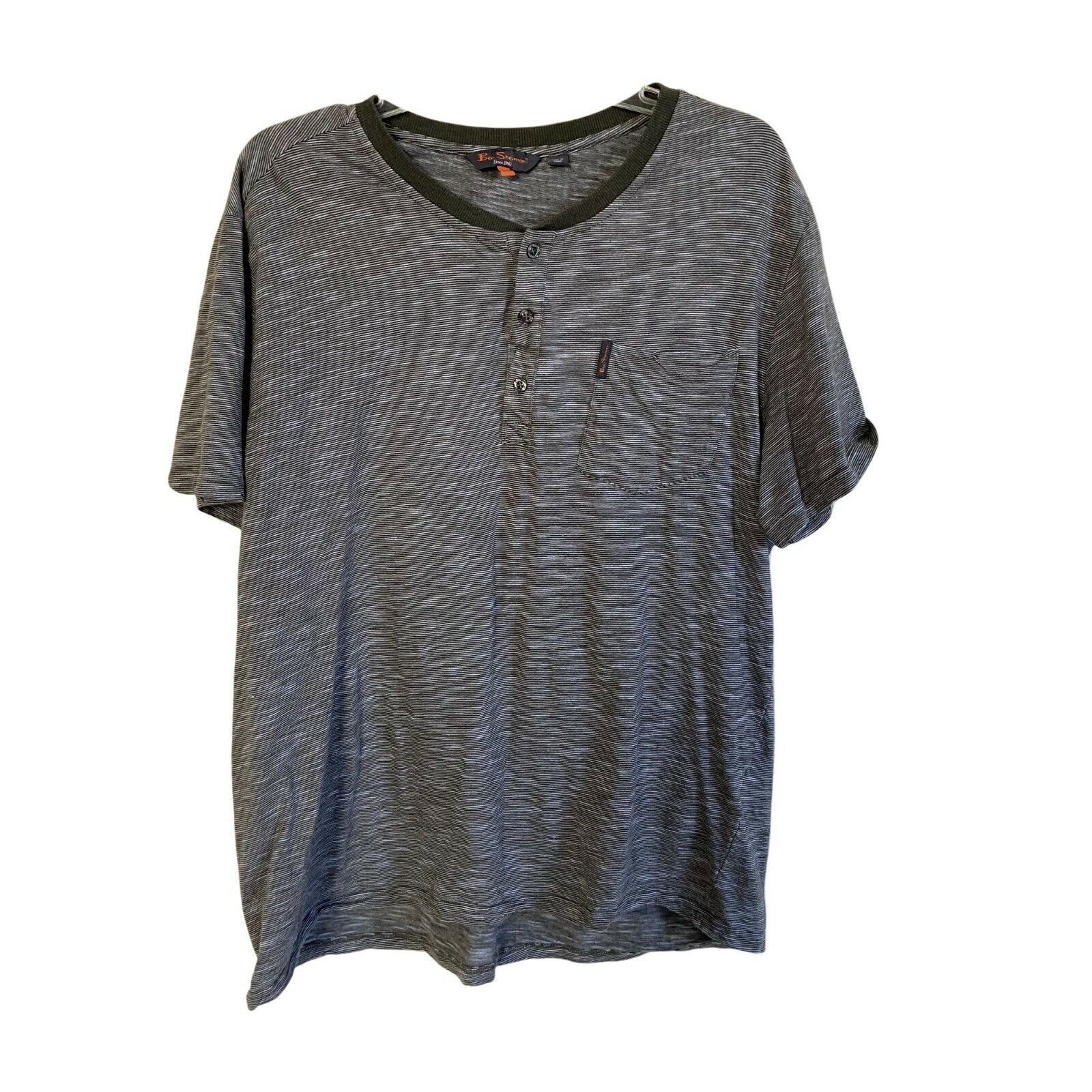 Primary image for Ben Sherman 2XL Birdseye Stripe Henley T Tee Shirt Short Sleeve