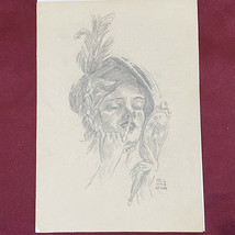 Unframed 1918 Original Pencil Sketch Showgirl Signed H. R. Snyder Jr. H. Fisher - £39.18 GBP