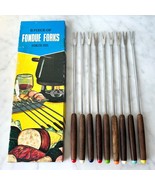 Vintage Fondue Forks 9 Stainless Steel w/Wood Handles-6 in Original Box+... - $18.95