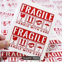 ⛔️ 50 Stickers of Red Fragile Warning Sticker Packaging Self-Adhesive La... - $9.50