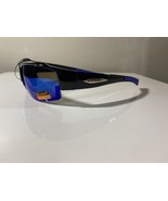Men&#39;s wrap around sunglasses with black frame and blue lenses - $9.50