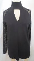 NWT Women&#39;s AUGUST SILK Knits Black Top  Sheer Floral Velvet Lace Sleeves Size M - £31.34 GBP