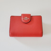 Coach 6390 Crossgrain Leather Medium Corner Zip Wallet Bright Poppy - $77.80
