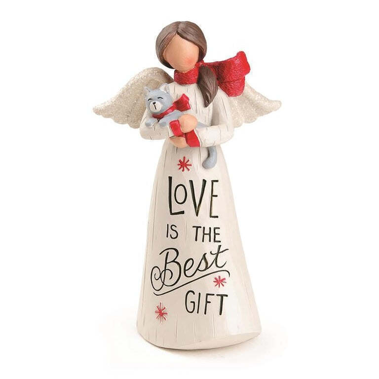 Primary image for "Love Is The Best Gift" Christmas Angel With Cat Angel Figurine