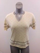 Rade Strick Women&#39;s V neck Sweater Size 38 yellow Short Sleeve Cotton Blend - $10.84 CAD