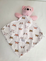 Sleep On It Plush Bear Pink White Animals Lovey Security Blanket Knotted Corners - $19.78