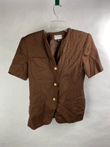 Kasper ASL Womens 6 Solid-Brown Tweed Suit Jacket, Lined, Emblemed Gold Buttons - £10.96 GBP