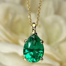3Ct Pear Cut Simulated Green Emerald Pendant 14k Yellow Gold Plated 18&quot; Chain - £39.45 GBP