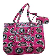 Vera Bradley Pink Cupcakes Shoulder Bag &amp; Clip Zip ID Case Quilted Cotton - $24.00
