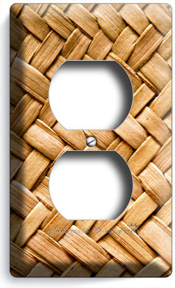 RUSTIC WICKER WEAVE STRAW PATTERN ELECTRICAL OUTLET WALL PLATE COUNTRY HOUSE ART