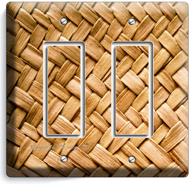 OLD WICKER WEAVE STRAW PATTERN DOUBLE GFCI LIGHT SWITCH WALL PLATE COUNTRY HOUSE