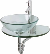 16-1/4-Inch Clear Tempered Glass Round Wall-Hung Vessel Sink From Renova... - £285.62 GBP