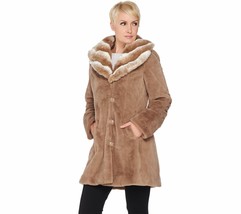 Dennis Basso Faux Fur Coat w/ Removable Hood in Taupe Medium - £82.93 GBP