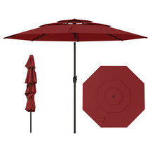 10 ft 3-tier Vented Patio Umbrella with Push Button Tilt-Red - Color: Red - $2,543.11 MXN
