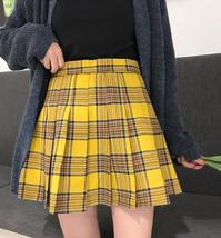 YELLOW Pleated Plaid Skirt Plus Size Women Gilr Knee Length Plaid Skirt Outfit image 2