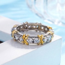 Exquisite Dual Color X Ring Platinum Plated Rhinestone Women Size 10 - £22.06 GBP