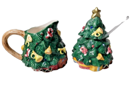 Vintage Jay Import Ceramic Christmas Tree Creamer Sugar Bowl Trains Gifts Angel  - £14.67 GBP
