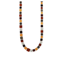 .925 Silver Textured Square Disk, Multi Color Amber and Black Oak 18&quot; Necklace - £121.73 GBP