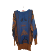 Vintage Wool Sweater Brown Unisex L / XL Aztec Pattern - £19.07 GBP