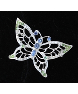 Sterling Butterfly Blue Green Rhinestone 925 Silver Pin - $32.95