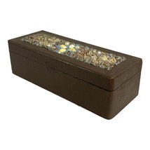 Handcrafted Sea Shell Embedded Wood Jewelry Trinket Box Vintage Dresser Long SEE - £58.91 GBP