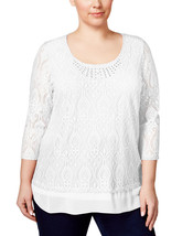 NWT-JM Collection ~Size 1X~ Plus Size Embellished Crocheted Tunic Top Blouse New - £24.74 GBP
