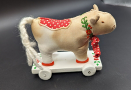 Vintage Swedish Cow On Wooden Sled Christmas Scandinavian Ornament - £14.68 GBP