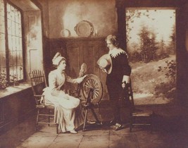 Original 1904 James Arthur Photogravure Lithograph Couple Lovers by Weaving Loom - £7.04 GBP