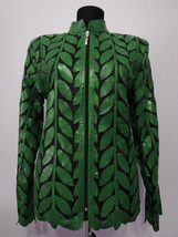 Plus Size Green Leather Jacket Woman Coat Zipper Short Light Collar Soft... - $180.00