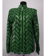 Plus Size Green Leather Jacket Woman Coat Zipper Short Light Collar Soft... - £176.93 GBP