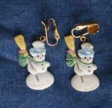 Festive Glitter Plastic Christmas Snowman Clip Earrings 1980s vintage 1 ... - $12.95