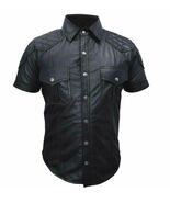 LEATHER LEDER MILITARY POLICE PADDED UNIFORM SHIRT PARTY WEAR CLUB  sb05... - $73.26