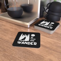 Matte Square Coasters with &quot;Be Wild and Wander&quot; Wolf Moon Design - 50 or 100 Cou - £65.03 GBP+
