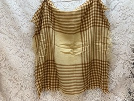 Vintage Women&#39;s Scarf Cream and Brown Stripes With Fringes - £6.21 GBP